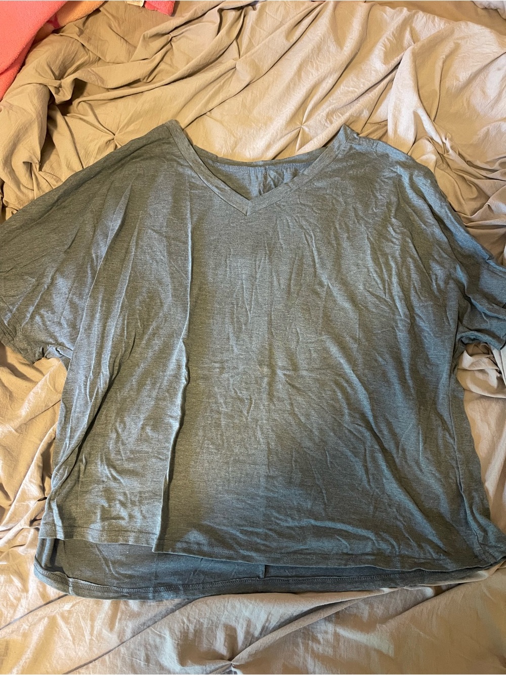 Light Teal V-Neck Short Sleeve Top